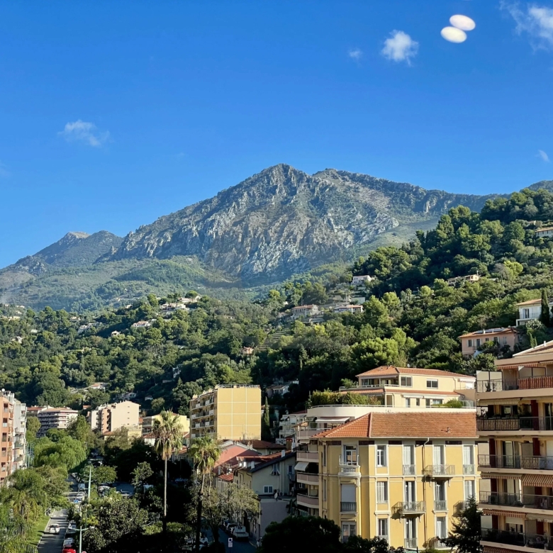 Menton central 3P terrasse parking piscine.
