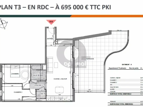 EZE – PROGRAMME NEUF – Livraison Fin 2027 – 3 PIECES avec terrasse + Parking en sous-sol