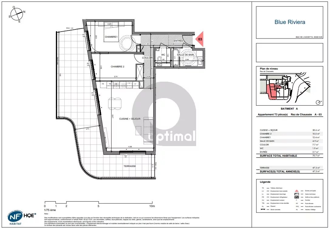 EZE – PROGRAMME NEUF – Livraison Fin 2027 – 3 PIECES avec terrasse + Parking en sous-sol