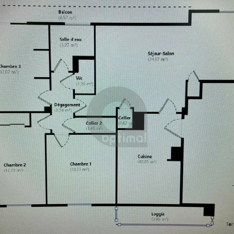 Menton centre 4/5P 80.08m² balcon loggia cave.
