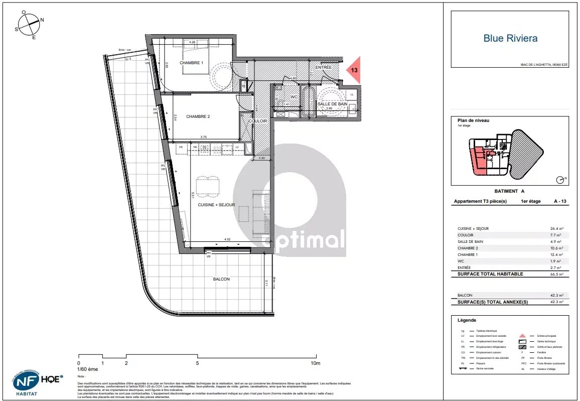 EZE – PROGRAMME NEUF – Livraison Fin 2027 – 3 PIECES avec terrasse + Parking en sous-sol