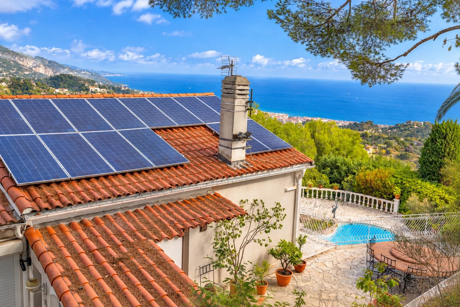 SAINTE-AGNÈS – SPACIEUSE VILLA AVEC VUE MER, PISCINE CHAUFFÉE ET DÉPENDANCE